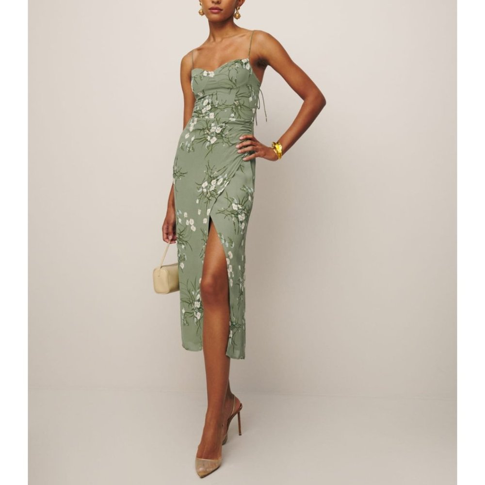 Reformation Green Floral Midi Dress - Picture 2 of 14